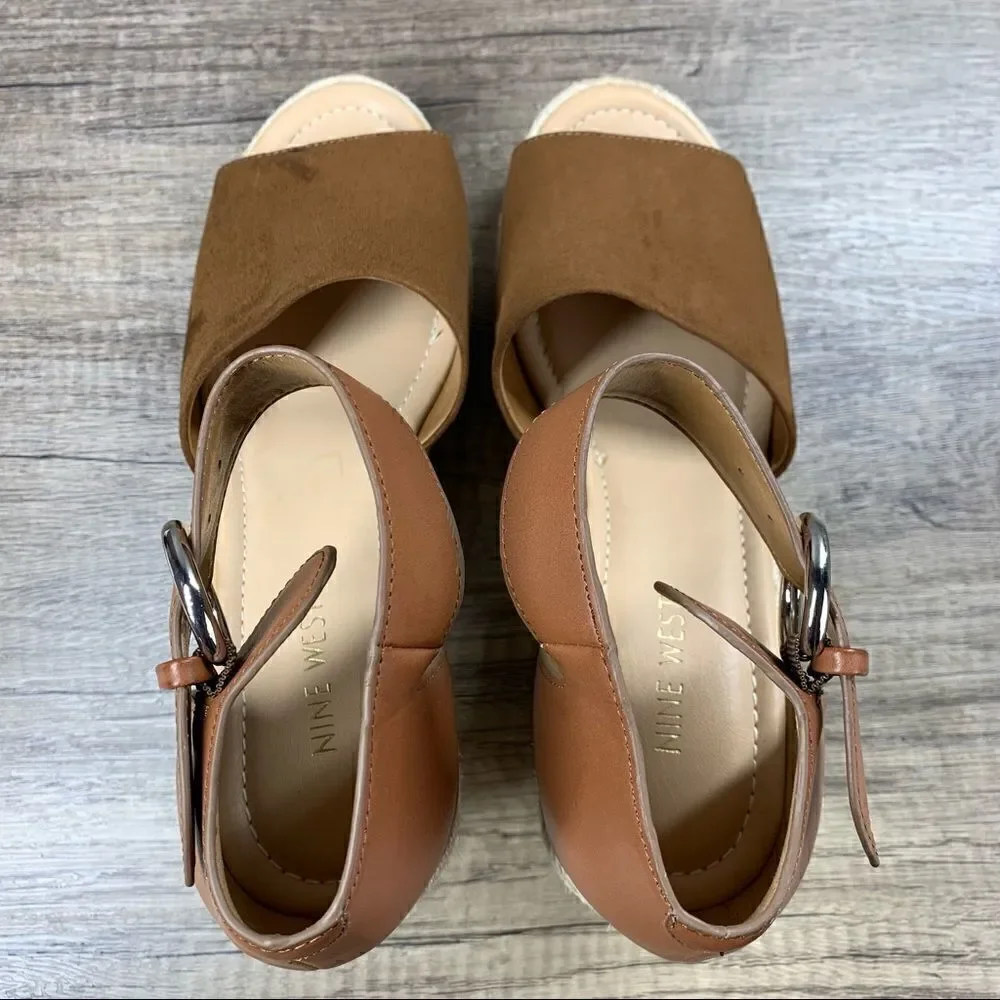 ‎Nine West~”Adell8” Women’s Brown Jute Wedge Heel Sandal~Size 10M~NWOT